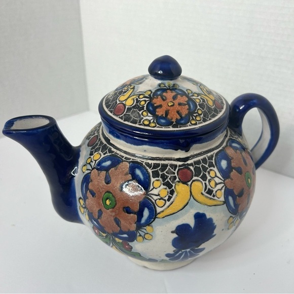 VTG Talavera Mexican Pottery Casa Rugerio Puebla Teapot Handpainted Floral - Picture 3 of 6